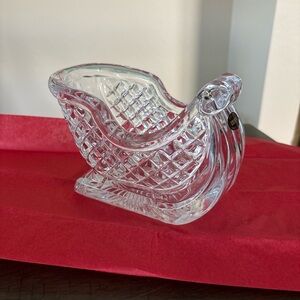 24% Lead Crystal Glass Sleigh Christmas Holiday Centerpiece Candy Dish Heavy